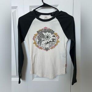 Levi’s Dreamscape Graphic Raglan Long Sleeve Tee Women’s XS Black White Retro 70